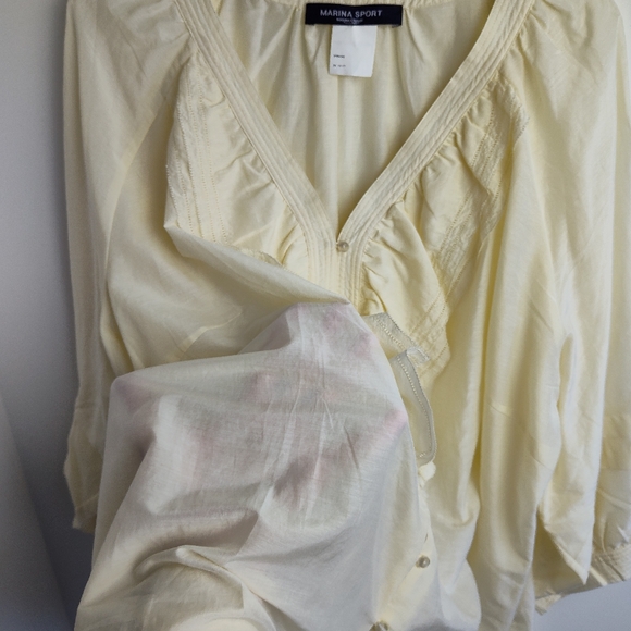 Silk Marina Rinaldi Sport blouse ivory shirt cotton lightweight 31 US 22 ruffle - Picture 13 of 15